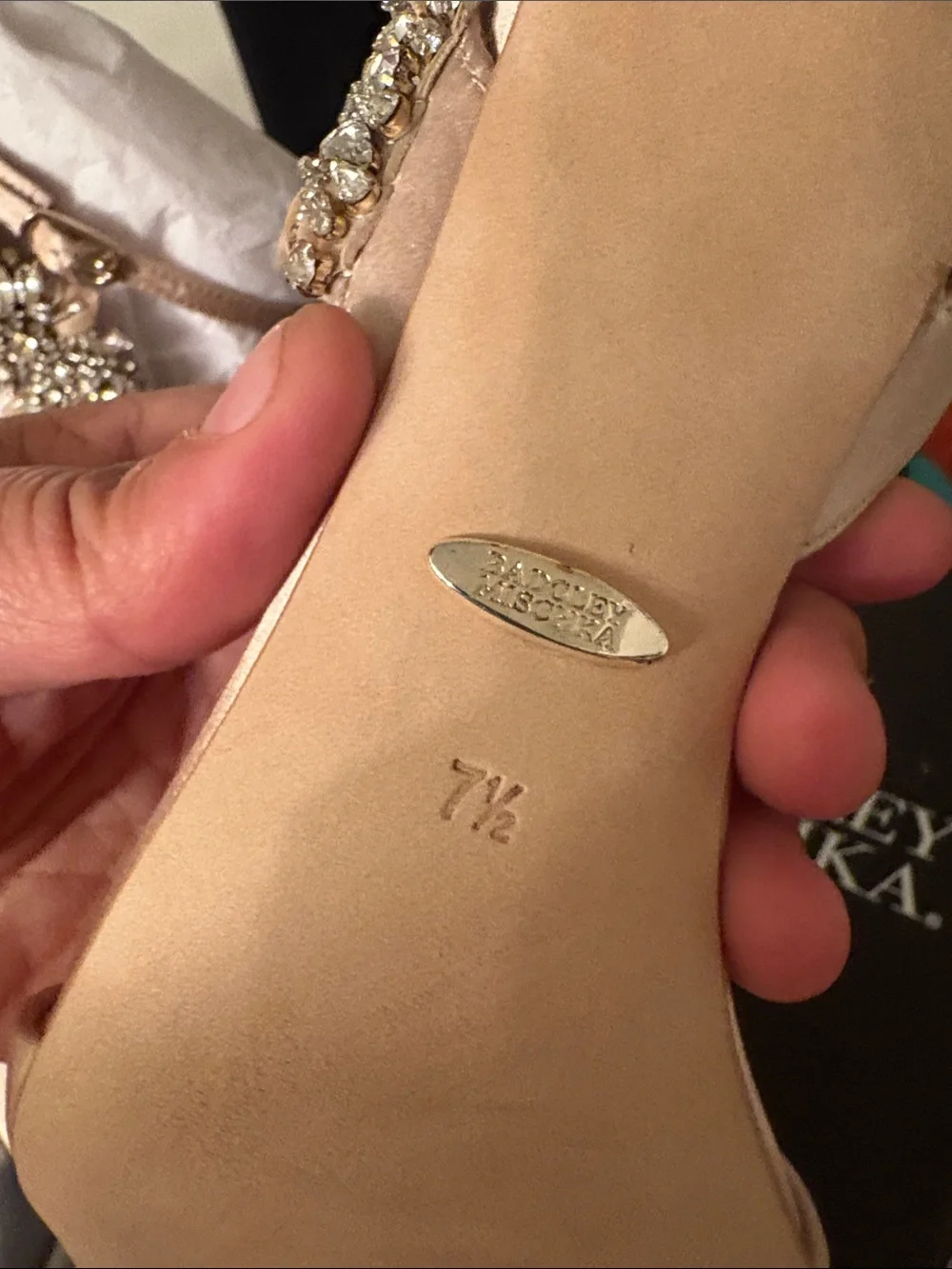 Badgley Mischka Rose Gold Crystal-Embellished Ankle-Strap Heels